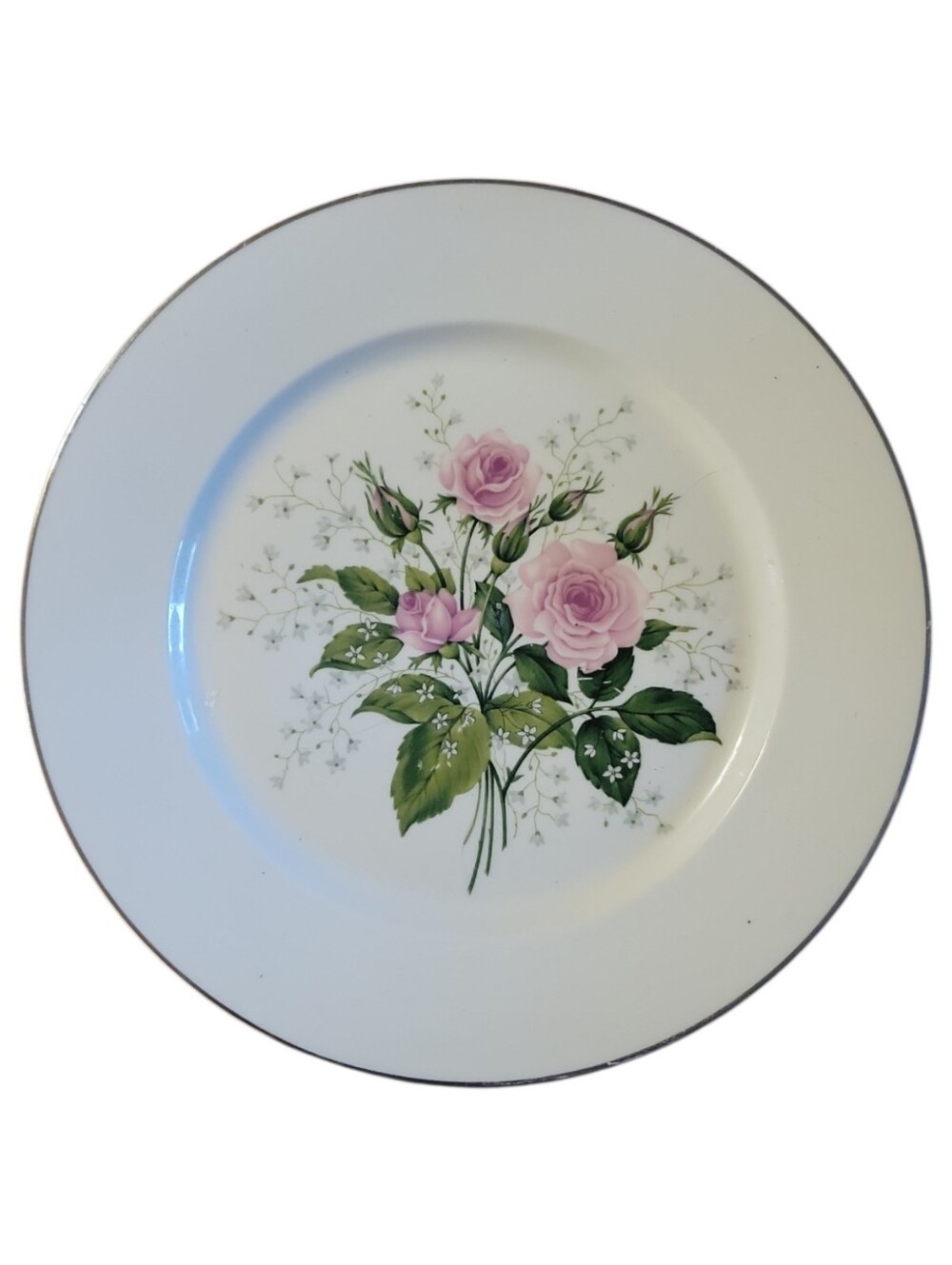 Vtg 1986 Dinner Plate RSO1 Royal Sovereign USA Pink Roses Baby's Breath